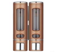 Zoegneer Dispensador de jabón montado en la pared de doble cabeza, dispensador de champú de gel de ducha, bomba manual de botón para el hogar, hotel, 400 ml, ABS (oro rosa)