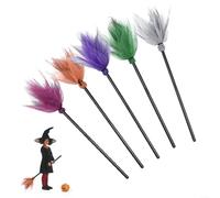 Zoegneer Escoba de bruja de plástico desmontable de 35.4 pulgadas con mango de hilo de malla para niños y adultos, decoración de cosplay, naranja (naranja + rojo rosa + gris + verde + morado)