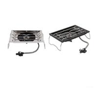 Zoegneer Estufa de gas portátil para acampar al aire libre compacta plegable de tres cabezas de acero inoxidable a prueba de viento barbacoa parrilla para senderismo picnic cocina negro plata (plata)