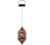Zoegneer Farol colgante de hierro con energía solar para exteriores, luz decorativa con iluminación LED, resistente a la intemperie, estilo marroquí para jardín, patio, camino, se enciende