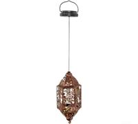 Zoegneer Farol colgante de hierro con energía solar para exteriores, luz decorativa con iluminación LED, resistente a la intemperie, estilo marroquí para jardín, patio, camino, se enciende