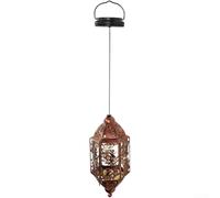 Zoegneer Farol colgante de hierro con energía solar para exteriores, luz decorativa con iluminación LED, resistente a la intemperie, estilo marroquí para jardín, patio, camino, se enciende