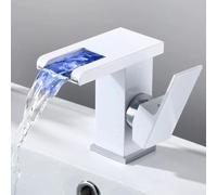 Zoegneer Grifo de lavabo caliente y frío completo de cobre cascada de baño, grifo nórdico LED con luces que cambian de color (blanco)