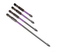 Zoegneer Juego de 4 puntas de destornillador de cruz PH2 antideslizantes de acero de aleación magnética, dureza 62HRC, resistente al desgaste, acabado negro fosfato para destornilladores eléctricos