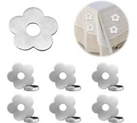 Zoegneer Paquete de 6 pesos de metal plateado para mantel con elegante diseño de flores, soportes resistentes al viento para picnic al aire libre, camping, bufé, fiesta, 5,9 cm