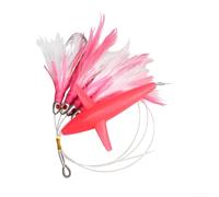 Zoegneer Para Big Game Tuna Lure Falda de arrastre de plumas con gancho de acero y cabeza de ala especial con una hélice y gancho de plumas para pesca en barco (rosa)