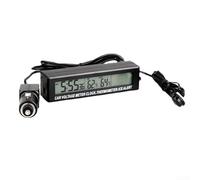 Zoegneer Reloj electrónico 3 en 1 para coche con termómetro interior y exterior y medidor de monitoreo de voltaje de batería, pantalla LED, 12 V, 24 V, alarma de voltaje y temperatura, parte trasera