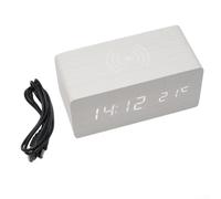 Zoegneer Réveil numérique Intelligent LED en Bois Horloge de température de Charge Sans Fil Horloge de Chevet numérique en Bois (Bois Blanc)