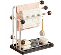Zoegneer Soporte de esponja de cocina de acero inoxidable negro con bandeja de goteo desmontable y 3 varillas para secar paños de cocina, estructura abierta, organizador de encimera que ahorra espacio