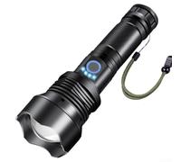 Zoegneer XHP70 Linterna LED 3500 lúmenes USB recargable con zoom antorcha con indicador de batería Cuerpo de aleación de aluminio para camping, senderismo, uso al aire libre, negro (A)