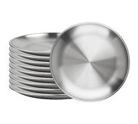 ZOENHOU 10 platos de acero inoxidable de 20 cm, platos redondos para servir, platos de metal plateado resistentes a la corrosión para camping, barbacoa, picnics y uso al aire libre