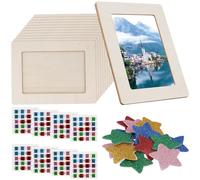 ZOENHOU 12 marcos de fotos de madera natural para personalizar, marcos de fotos de madera, 20 x 15 cm, marcos de fotos vacíos con soporte y pegatinas decorativas para manualidades, cumpleaños