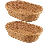 ZOENHOU 2 cestas de pan ovaladas trenzadas 30 x 20 x 7 cm, cesta de mimbre cuadrada elíptica, cesta de plástico con aspecto de ratán para pan, frutas, verduras, organizador, salón, cocina, dormitorio