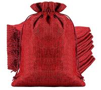ZOENHOU 30 bolsas de arpillera de color rojo vino de 20 x 30 cm con cordón, bolsas de yute reutilizables para organizador de Navidad, joyas, bodas, fiestas, manualidades