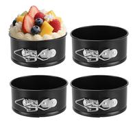 ZOENHOU 4 moldes redondos para tartas de 11 cm, 4 pulgadas, color negro, con base extraíble, antiadherente, molde pequeño para hornear pasteles, panes y postres