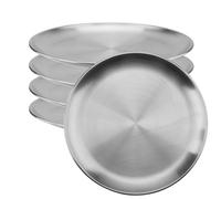 ZOENHOU 5 platos llanos de acero inoxidable de 20 cm, platos redondos para servir, platos de metal plateado resistentes a la corrosión para camping, barbacoa, picnics y uso al aire libre