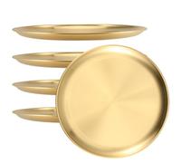 ZOENHOU 5platos llanos de acero inoxidable de 20 cm, platos redondos para servir, dorados resistentes a la corrosión para camping, barbacoa, picnics y uso al aire libre