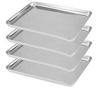 ZOENHOU Juego de 4 bandejas para hornear de acero inoxidable, grandes, antiadherentes, rectangulares, para servir bandeja de horno para tostadora, fácil de limpiar, 16 x 12 x 1 pulgadas