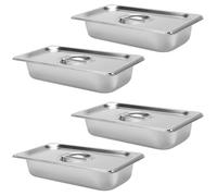 ZOENHOU Juego de 4 piezas de acero inoxidable con tapa, recipiente GN 1/3, 32,5 x 17,5 x 6,5 cm, cuencos de metal para marinar carne, organización de cocina, almacenamiento de alimentos, apto para