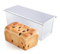 ZOENHOU Molde para pan tostado con tapa, 1000 g, 33 x 12 x 12 cm, ondulación, con tapa, revestimiento antiadherente en el interior dorado, molde para panes, pasteles y pasteles
