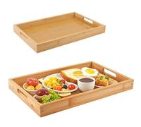 ZOENHOU Paquete de 2 bandejas grandes de bambú con asas, 41 x 29 x 4 cm, 38 x 25 x 4 cm, bandeja rectangular de madera, bandeja de desayuno para cocina, té, café, fiestas, restaurantes