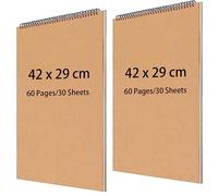 ZOENHOU Paquete de 2 cuadernos de bocetos A3, bloc de bocetos encuadernados en espiral de 160 g/m², cuaderno de bocetos de paisaje, bloc de dibujo de tapa dura para artistas, color marrón