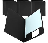 ZOENHOU Paquete de 20 Carpetas A5 de Papel Kraft Negro Con Soporte Para Tarjetas de Visita, Corte Cuadrado, Para Documentos y Presentaciones