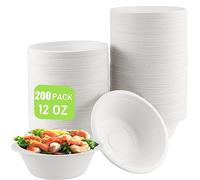 ZOENHOU Paquete de 200 cuencos de papel de 350 ml, 12 onzas, redondos blancos, extrafuerte, bagazo de caña de azúcar, para fiestas de barbacoa, picnic, Navidad, Halloween