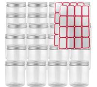 ZOENHOU Paquete de 24 tarros redondos de plástico de 250 ml, tarros de plástico con tapas de aluminio, tarros transparentes a prueba de fugas para almacenamiento de alimentos, manualidades, viajes