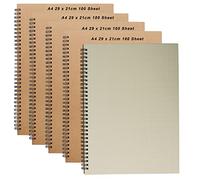 ZOENHOU Paquete de 4 cuadernos de cuadrícula A4, papel cuadriculado de papel kraft A4, páginas cuadradas de 5 mm, 200 páginas/100 hojas, cuaderno de cuadrícula encuadernado en espiral, cuaderno