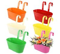 ZOENHOU Paquete de 6 macetas colgantes de colores, maceta de pared de metal desmontable con agujero de drenaje, sobre valla, balcón, barandilla, interior y exterior, color negro