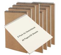 ZOENHOU Paquete de 8 cuadernos de bocetos A4, 60 páginas/30 hojas, bloc de bocetos encuadernado en espiral, cuaderno de bocetos de paisaje, bloc de dibujo de tapa dura para artistas, marrón