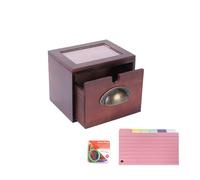 ZoeQide Fichero de madera con ventana - Caja de madera con 150 tarjetas de aprendizaje de colores y 8 anillas, caja de vocabulario estable y organizador para tarjetas