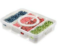 ZoeQide Snack Box 4 Compartimentos, Caja Aperitivos Transparente Nevera | Bandeja snacks de formato bajo para fruta, verduras o frutos secos; snack bar almacenamiento en balda, armario o encimera