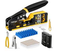 ZoeRax Kit de herramientas de crimpado RJ45, juegos de crimpadora Ethernet 8 en 1, kit de reparación de herramientas de crimpado de red con probador de cables PoE, pelacables múltiples, cuchillas, 50