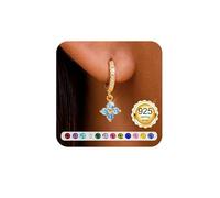 ZOERAY Pendientes Mujer Oro Colgantes Piedra de Nacimiento Hipoalergenicos 18K Dorados Pequeños Pendientes Aros de Plata 925 con Zirconia Antialergicos Piercing Oreja Joyería Regalos Mujeres y Niñas