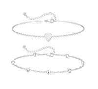 ZOERAY Tobillera de Plata 925 Para Mujer Tobilleras Bañada en Oro 18K Bohemias Ajustable con Capas de Corazón Pulsera Tobillera con Cuentas Impermeables Joyería Regalos de Playa Para Mujer Niñas