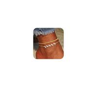 ZOERAY Tobillera de Plata 925 Para Mujer Tobilleras Bañada en Oro 18K Bohemias Ajustable con Capas de Corazón Pulsera Tobillera con Cuentas Impermeables Joyería Regalos de Playa Para Mujer Niñas