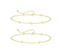 ZOERAY Tobillera de Plata 925 Para Mujer Tobilleras Bañada en Oro 18K Bohemias Ajustable con Capas de Corazón Pulsera Tobillera con Cuentas Impermeables Joyería Regalos de Playa Para Mujer Niñas