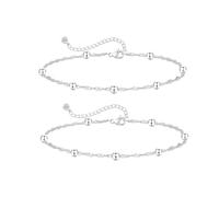 ZOERAY Tobillera de Plata 925 Para Mujer Tobilleras Bañada en Oro 18K Bohemias Ajustable con Capas de Corazón Pulsera Tobillera con Cuentas Impermeables Joyería Regalos de Playa Para Mujer Niñas