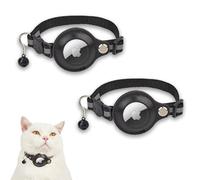 zoerbufan 2 Pack Collar de Gato con Accesorio Compatible con Airtag Apple, Reflectante Ajustable con Anti Estrangulamiento (Negro)