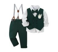ZOEREA Bebé Niño Ropa Conjunto 18-24 meses Niños Caballeros de Manga Larga Camisa+Chaleco+Pantalones+Pajarita+Corsage Niños Bautizo Ropa de Boda Conjuntos, Verde