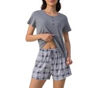 ZOEREA Pijama Mujer Verano Pijama Mujer Algodon Conjunto Pantalon Corto Manga Corta Ropa Casual Ligera Corta Pijamas Suave y Cómodo Conjunto de Dos Ciezas Gris S-XXL