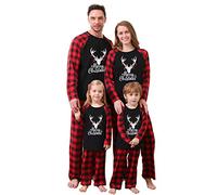 ZOEREA Pijamas de Navidad Familiar Dos Piezas Ropa de Dormir Mameluco Ropa de Casa Familia Conjunto Mangas Largas Top y Pantalon para Mamá Papá Niños Bebés