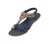 ZOEREA Sandalias Mujer Verano Planas Estilo Bohemia Zapatos de Dedo Casuales Playa Moda Sandalia Chanclas Romanas de Damas Estilo E Azul Oscuro,42 EU
