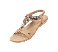 ZOEREA Sandalias Mujer Verano Planas Estilo Bohemia Zapatos de Dedo Casuales Playa Moda Sandalia Chanclas Romanas de Damas Estilo E Beige,44 EU