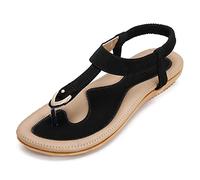 ZOEREA Sandalias Mujer Verano Planas Estilo Bohemia Zapatos de Dedo Casuales Playa Moda Sandalia Chanclas Romanas de Damas Estilo B Negro,38 EU