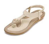 ZOEREA Sandalias Mujer Verano Planas Estilo Bohemia Zapatos de Dedo Casuales Playa Moda Sandalia Chanclas Romanas de Damas Estilo B Beige,39 EU