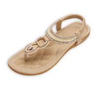 ZOEREA Sandalias Mujer Verano Planas Estilo Bohemia Zapatos de Dedo Casuales Playa Moda Sandalia Chanclas Romanas de Damas Estilo A Beige,42 EU