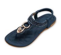 ZOEREA Sandalias Mujer Verano Planas Estilo Bohemia Zapatos de Dedo Casuales Playa Moda Sandalia Chanclas Romanas de Damas Estilo A Azul Oscuro,44 EU